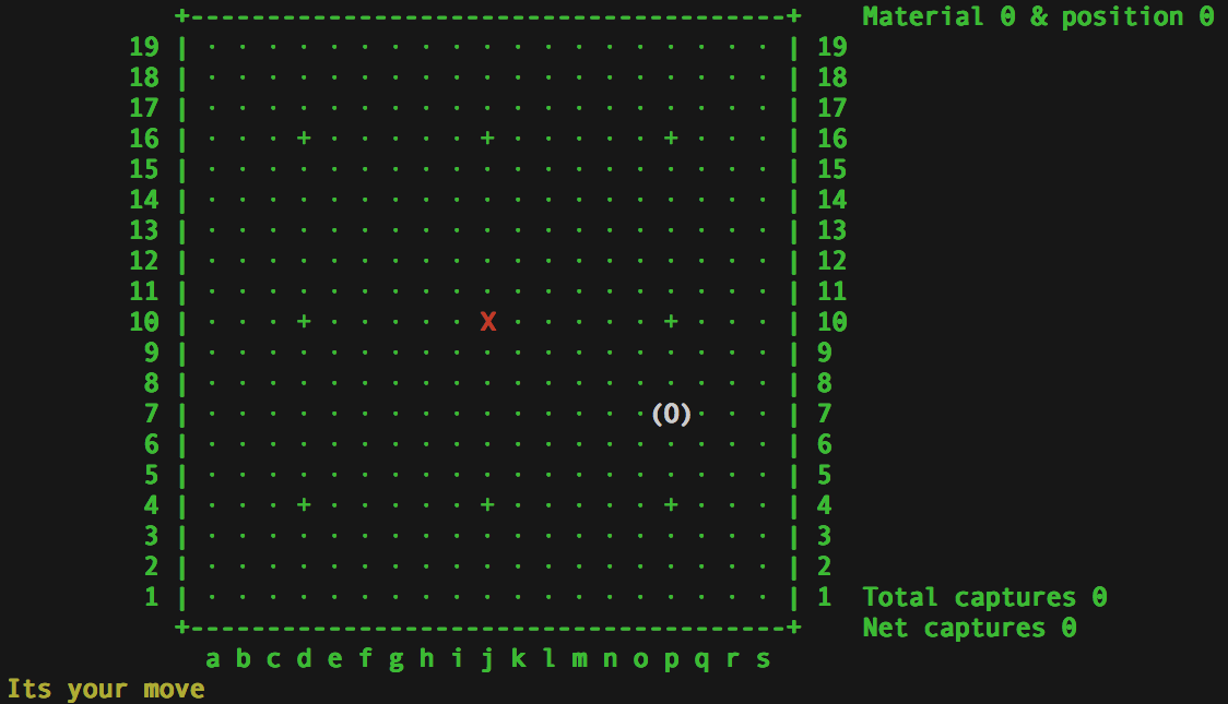A screen shot of the start of a game of Imp Go.